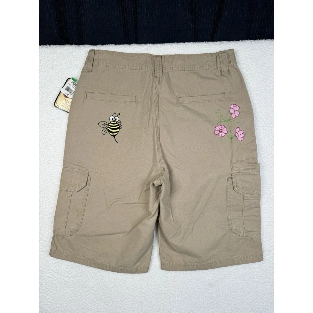 NEW - C.E. Schmidt Cargo Shorts Khaki- Men's 32 - Embroidered Birds Flowers